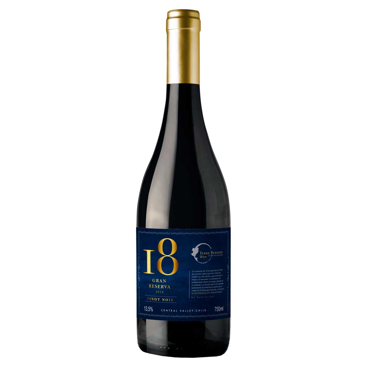 Vinho Chileno Tinto Seco Gran Reserva 18 Pinot Noir Valle Central Garrafa 750ml