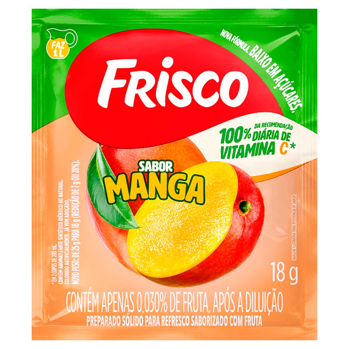 Preparado Sólido para Refresco em Pó Saborizado com Fruta Manga Frisco Pacote 18g