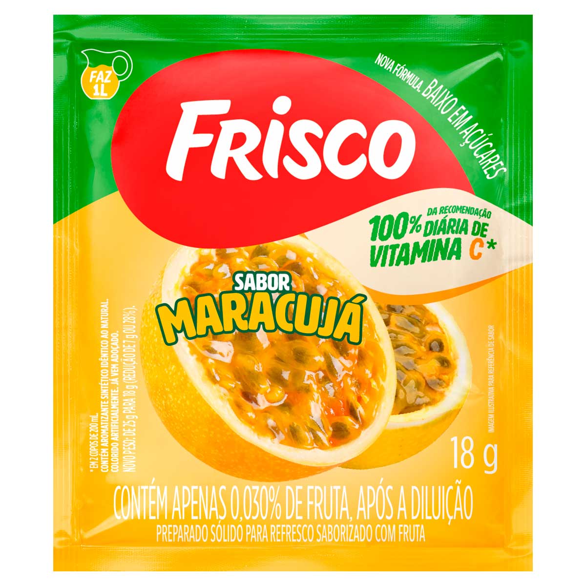 Preparado Sólido para Refresco em Pó Saborizado com Fruta Maracujá Frisco Pacote 18g