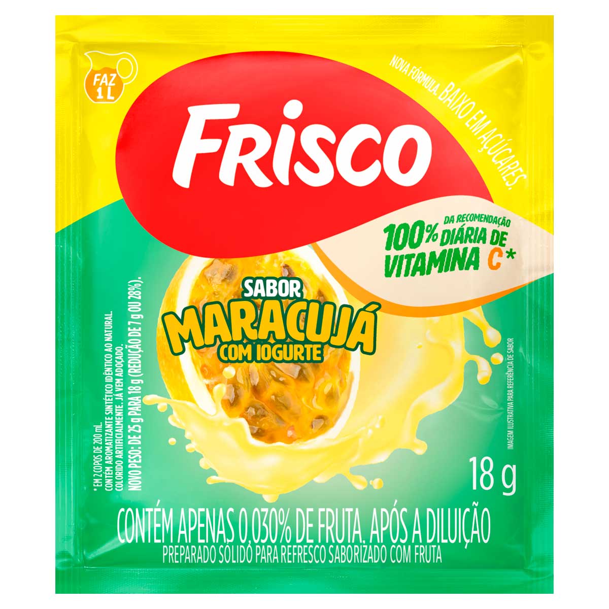 Preparado Sólido para Refresco em Pó Saborizado com Fruta Maracujá com Iogurte Frisco Pacote 18g