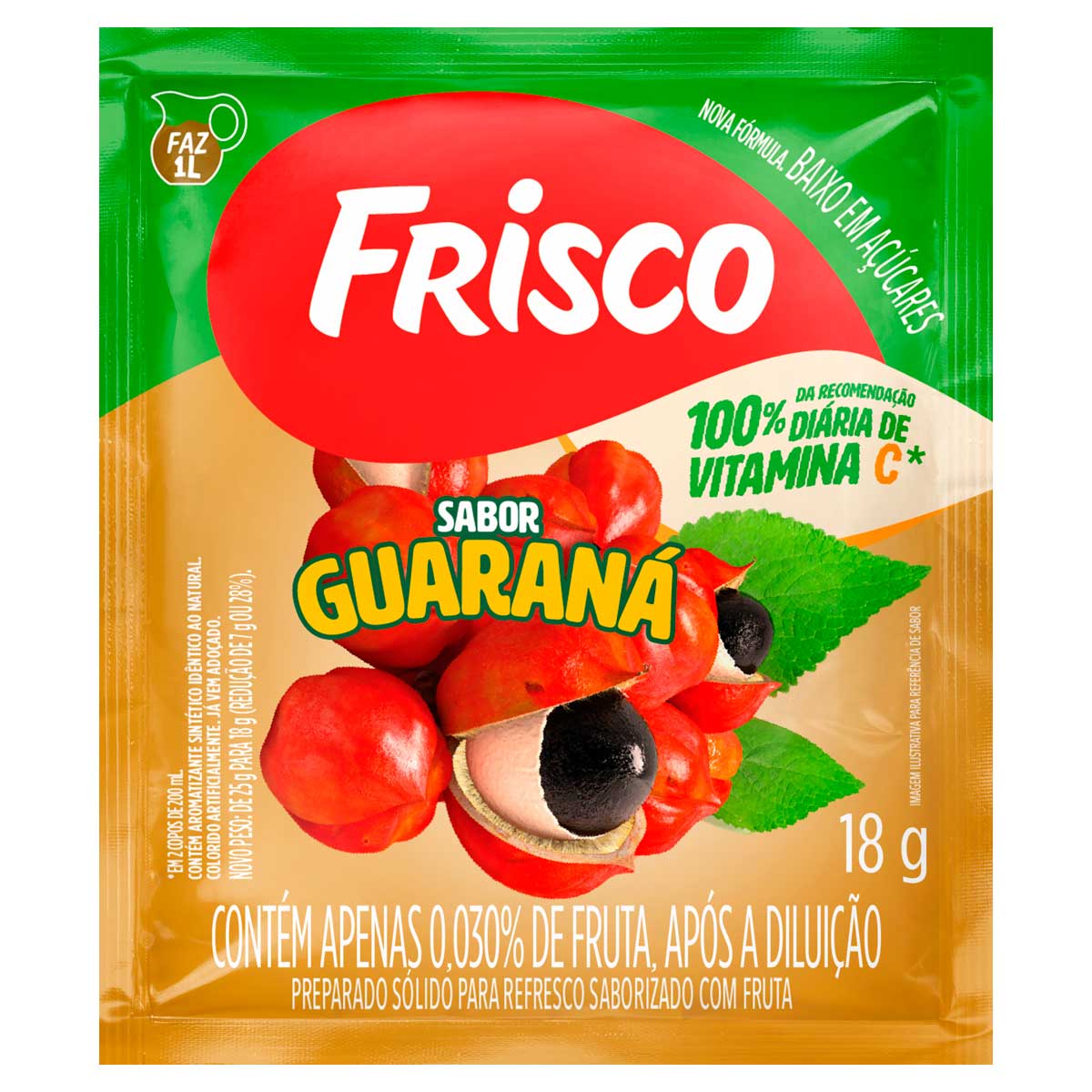 Preparado Sólido para Refresco em Pó Saborizado com Fruta Guaraná Frisco Pacote 18g