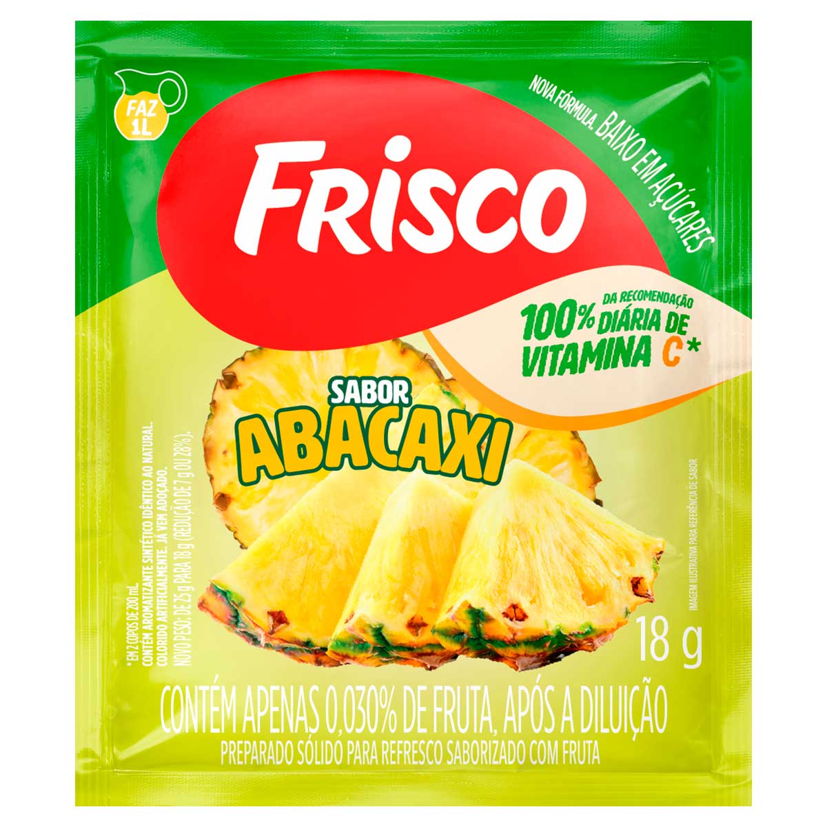 Preparado Sólido para Refresco em Pó Saborizado com Fruta Abacaxi Frisco Pacote 18g