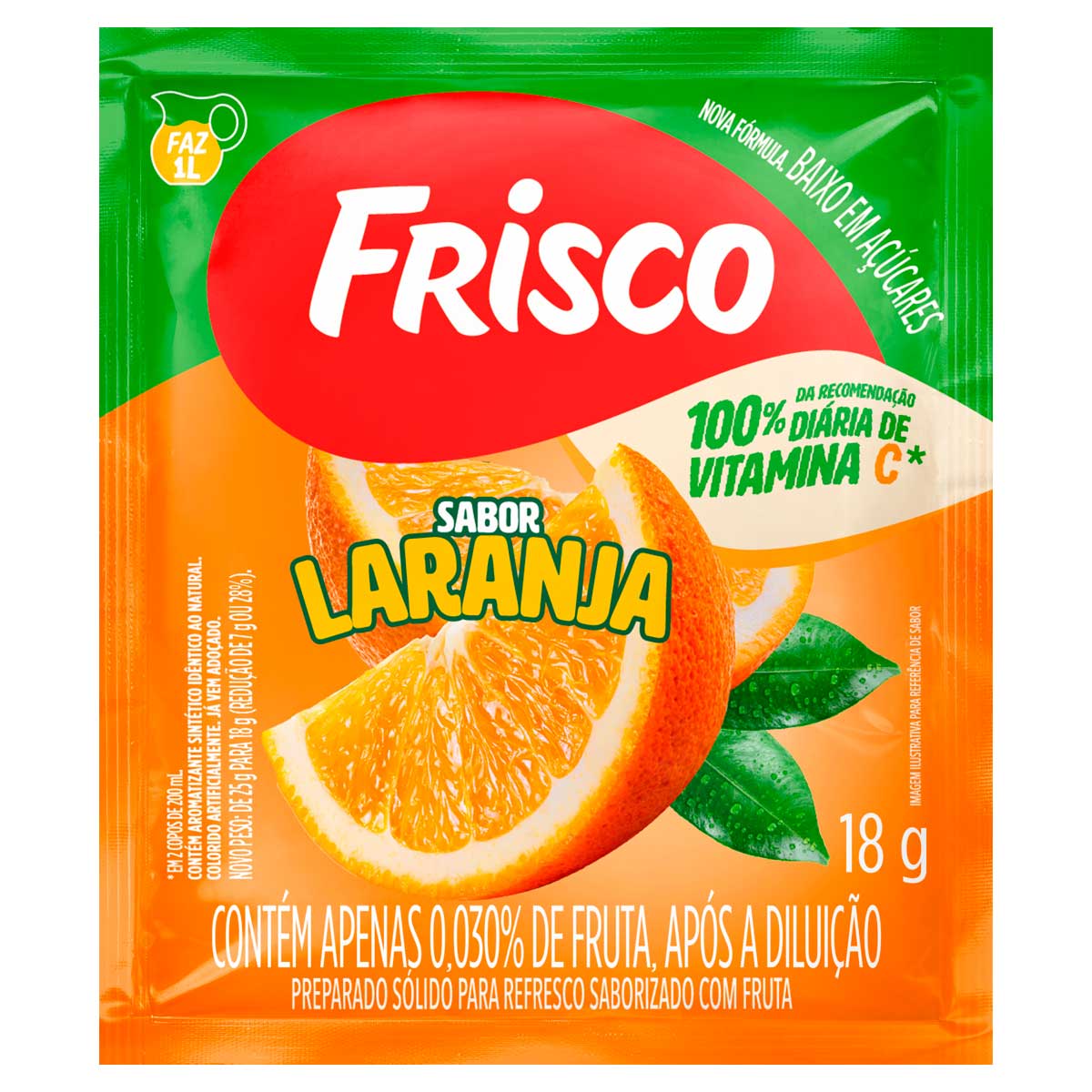 Preparado Sólido para Refresco em Pó Saborizado com Fruta Laranja Frisco Pacote 18g