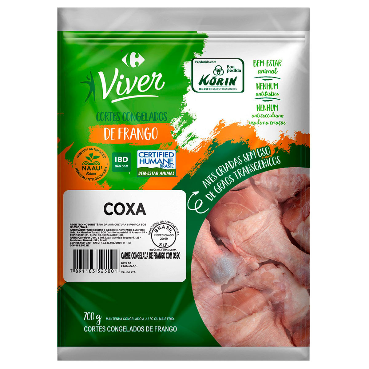 Coxa de Frango Congelada IQF Carrefour Viver 700g
