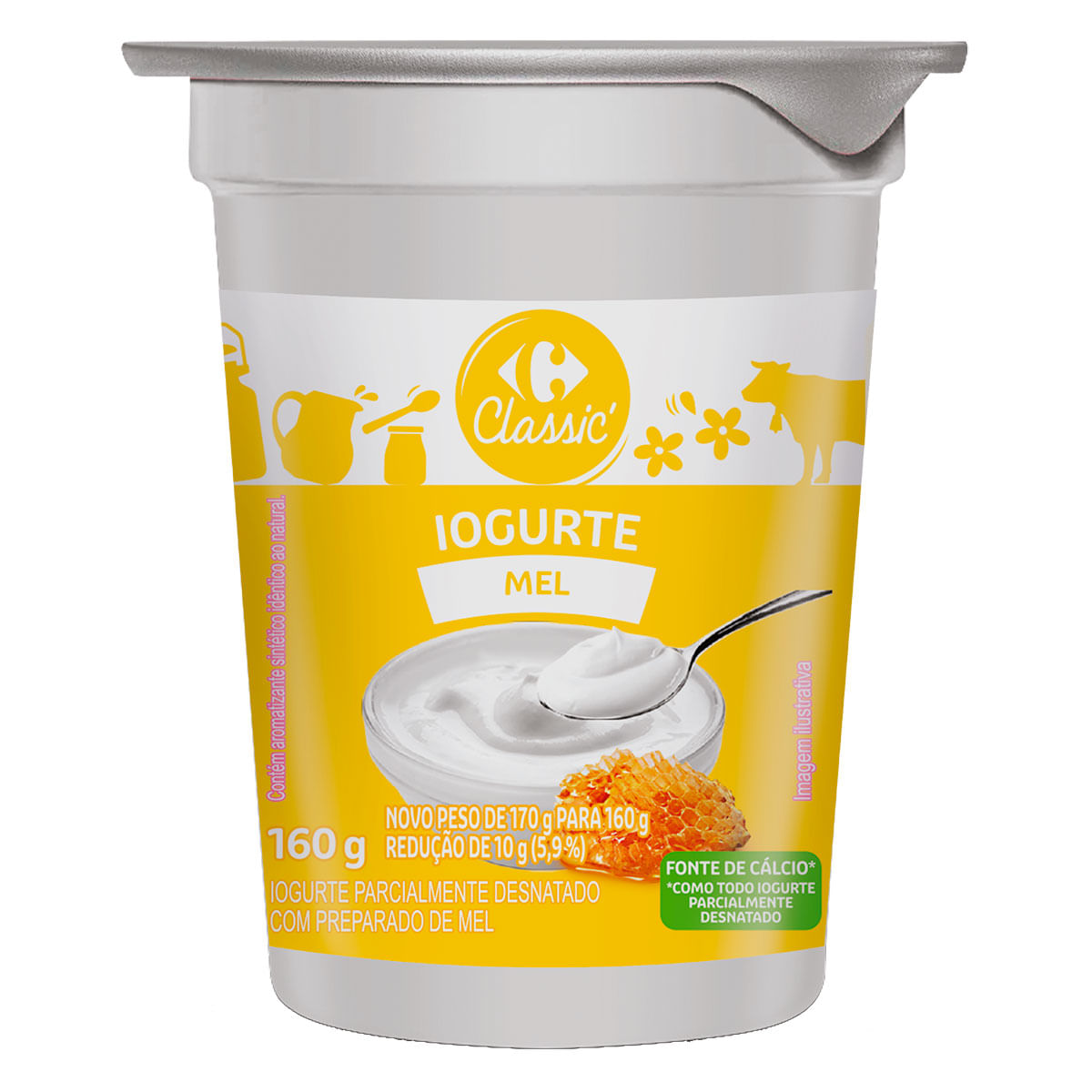 Iogurte Natural Açúcar e Mel Carrefour Classic 160g