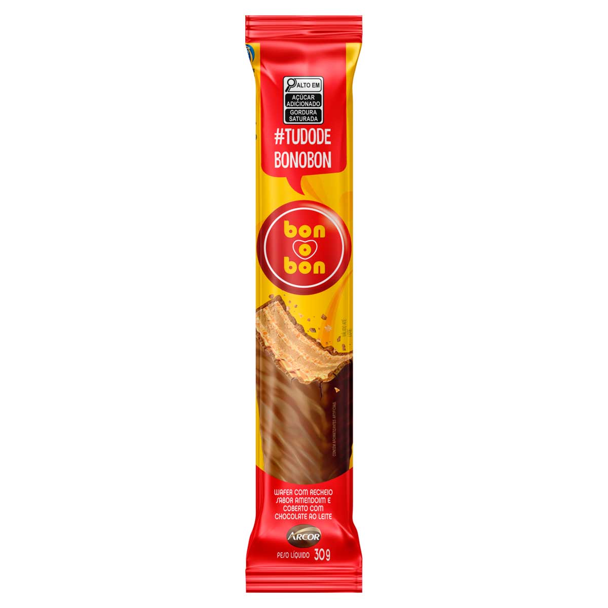 Wafer Recheio Amendoim Cobertura Chocolate ao Leite Bon o Bon 30g