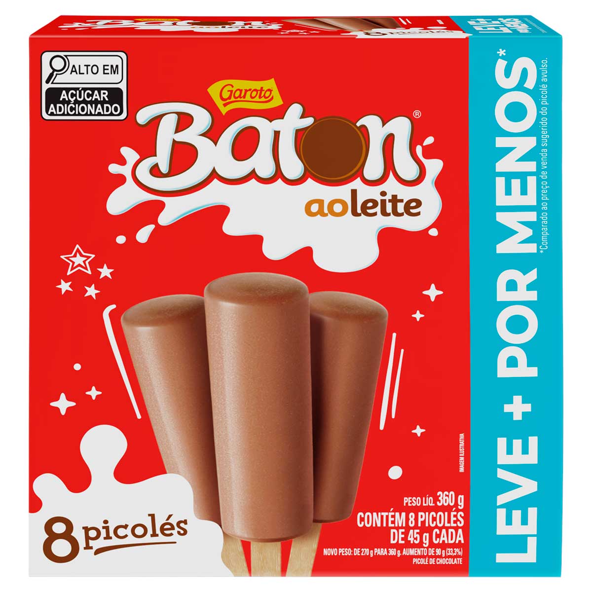 Pack Picolé Baton ao Leite Garoto 360g 8 Unidades Leve Mais Pague Menos