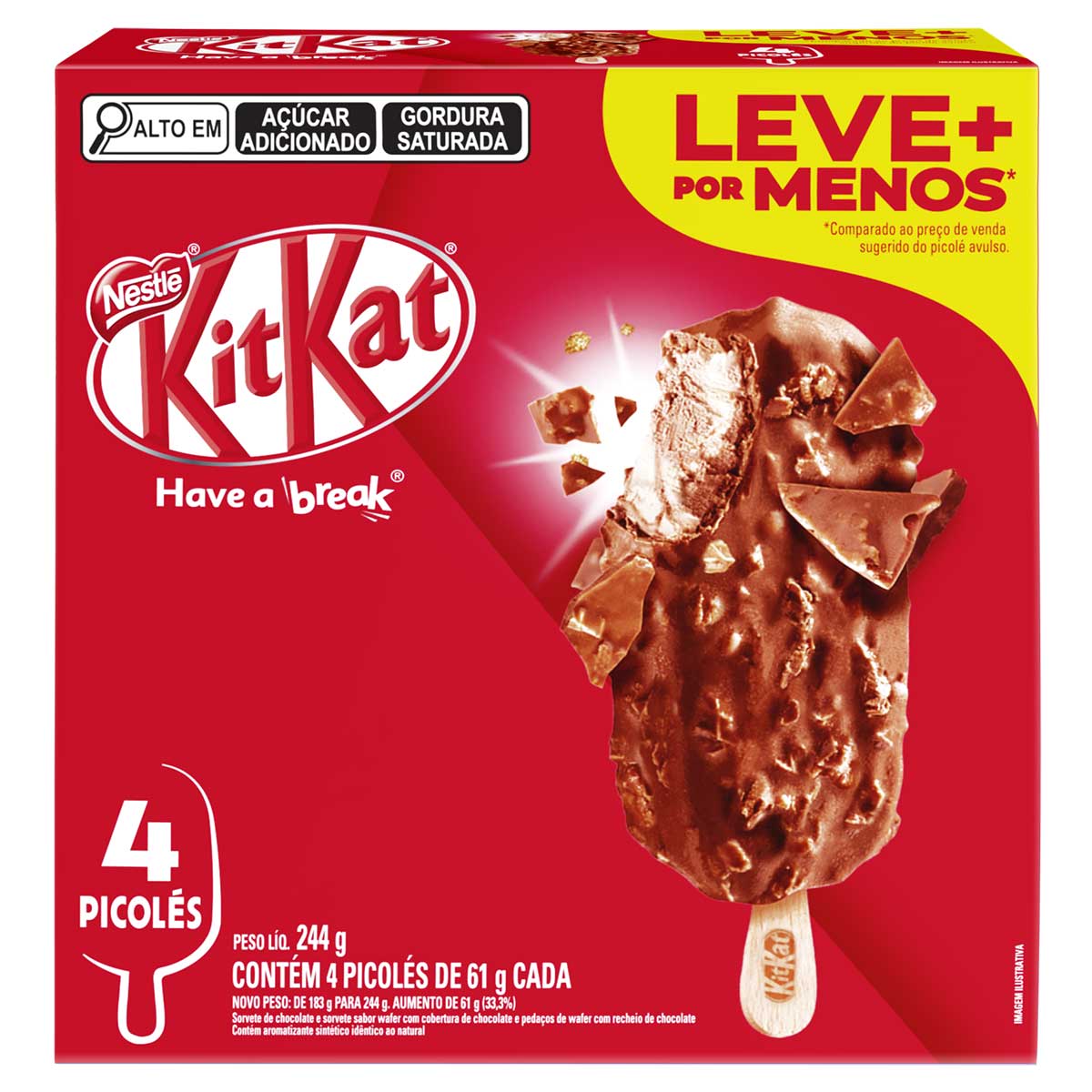 Pack Picolé Kitkat Nestlé 244g 4 Unidades Leve Mais Pague Menos