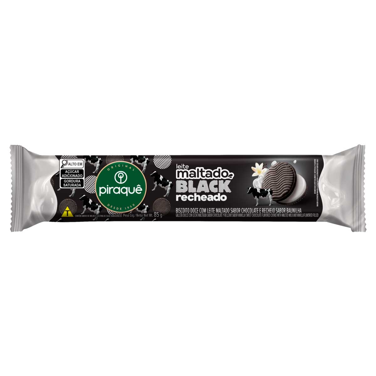 Biscoito Doce com Leite Maltado Black Chocolate e Recheio Baunilha Piraquê 85g