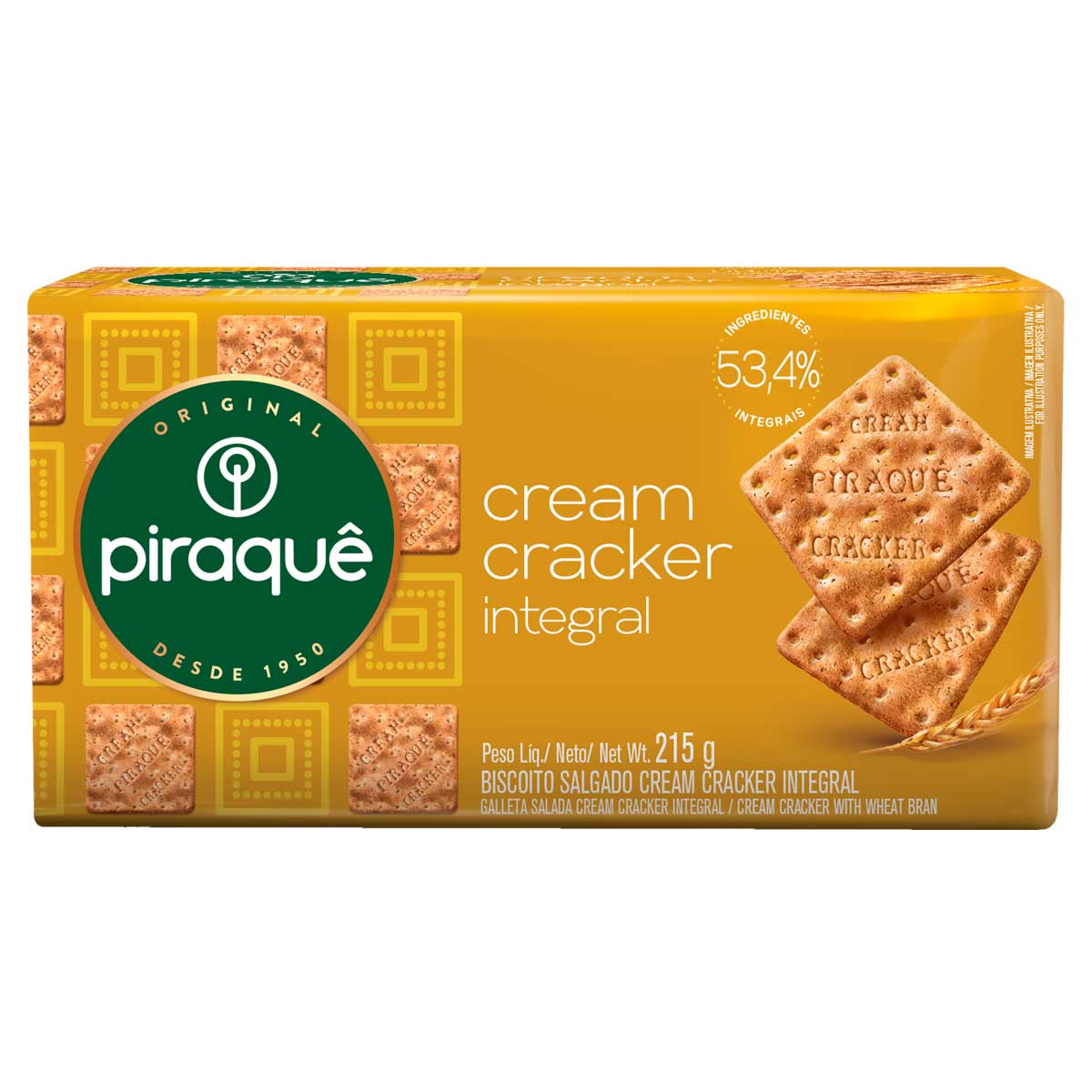 Biscoito Salgado Cream Cracker Integral Piraquê 215g