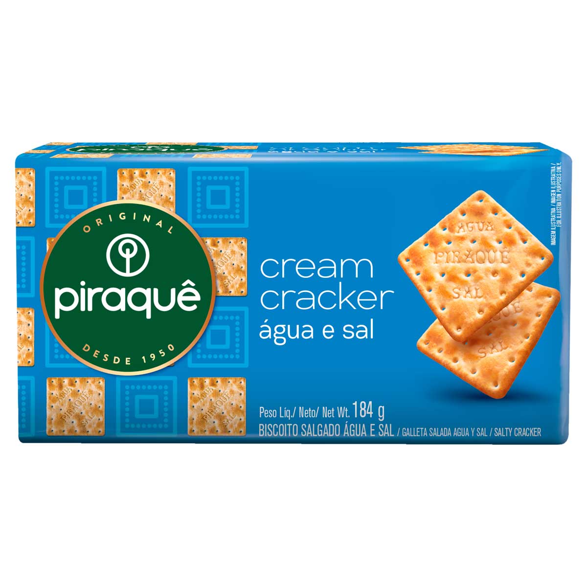 Biscoito Salgado Cream Cracker Água e Sal Piraquê 184g