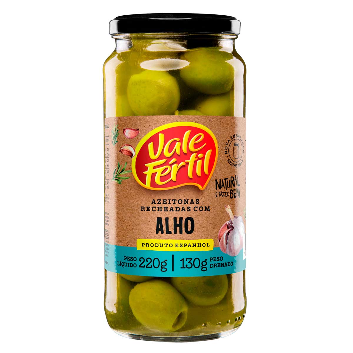 Azeitona Verde Recheada Especial com Alho Vale Fértil 130g