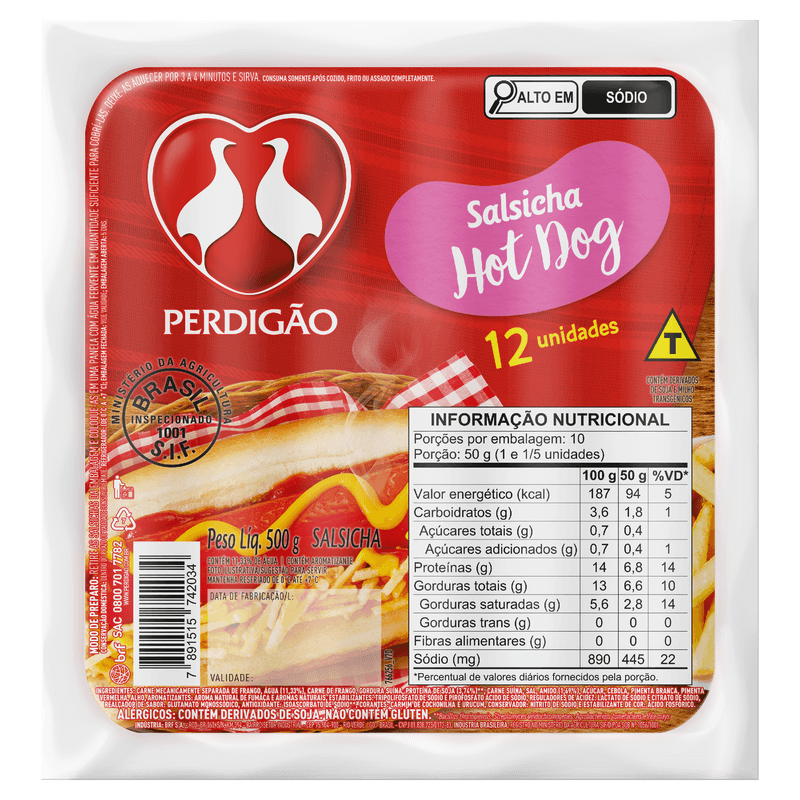 Salsicha Tradicional Perdigão Hot Dog 500 g