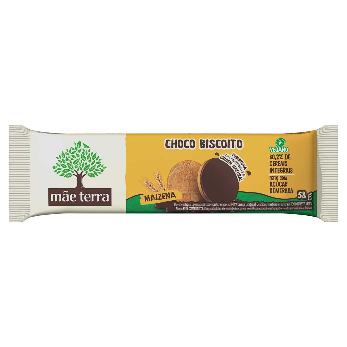 Biscoito Maizena Vegano Integral Cobertura Cacau Mãe Terra Choco 58g