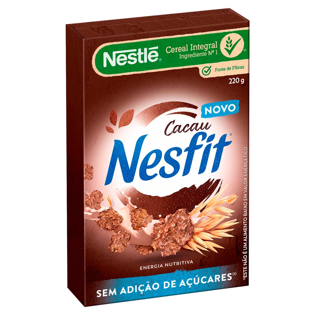 Cereal Matinal de Flocos de Trigo e Aveia Integral, Milho e Arroz com Cacau sem Açúcar Nesfit 220g