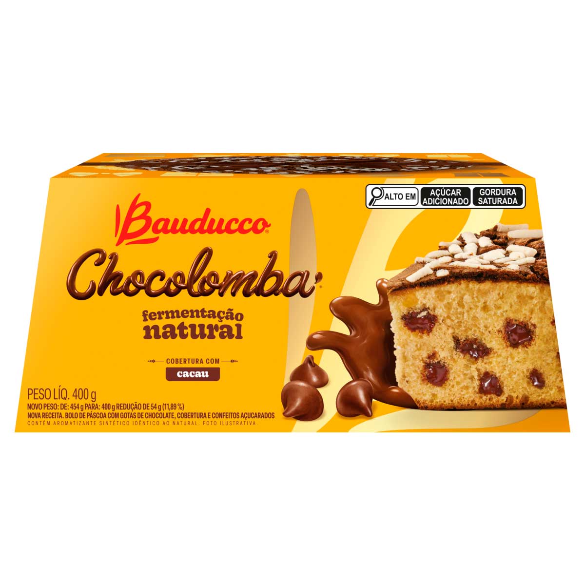 Bolo de Páscoa Gotas de Chocolate Cobertura Cacau e Confeitos Açucarados Bauducco Chocolomba 400g