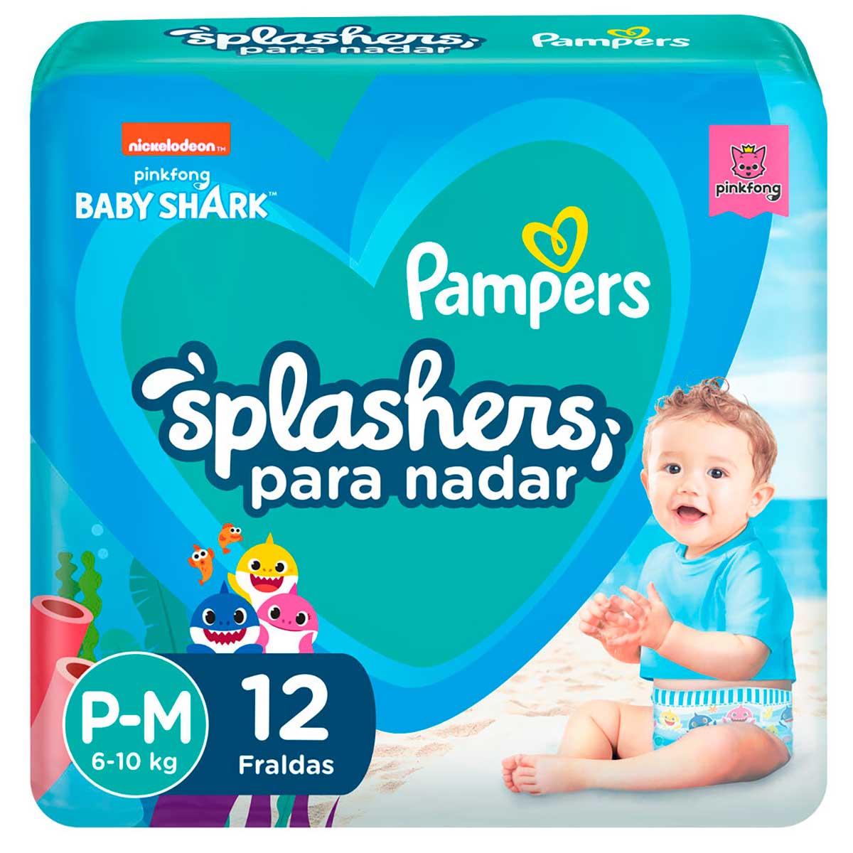 Fralda para Água Pampers P-M Splashers Baby Shark 12 Unidades