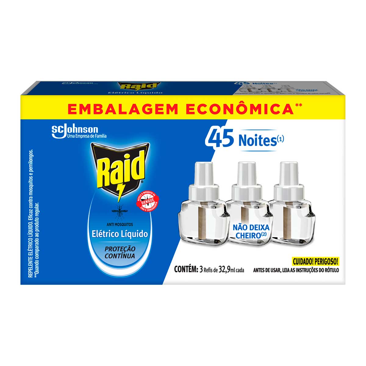 Repelente Elétrico Raid 45 Noites 32,9ml com 3 Unidades em Refil