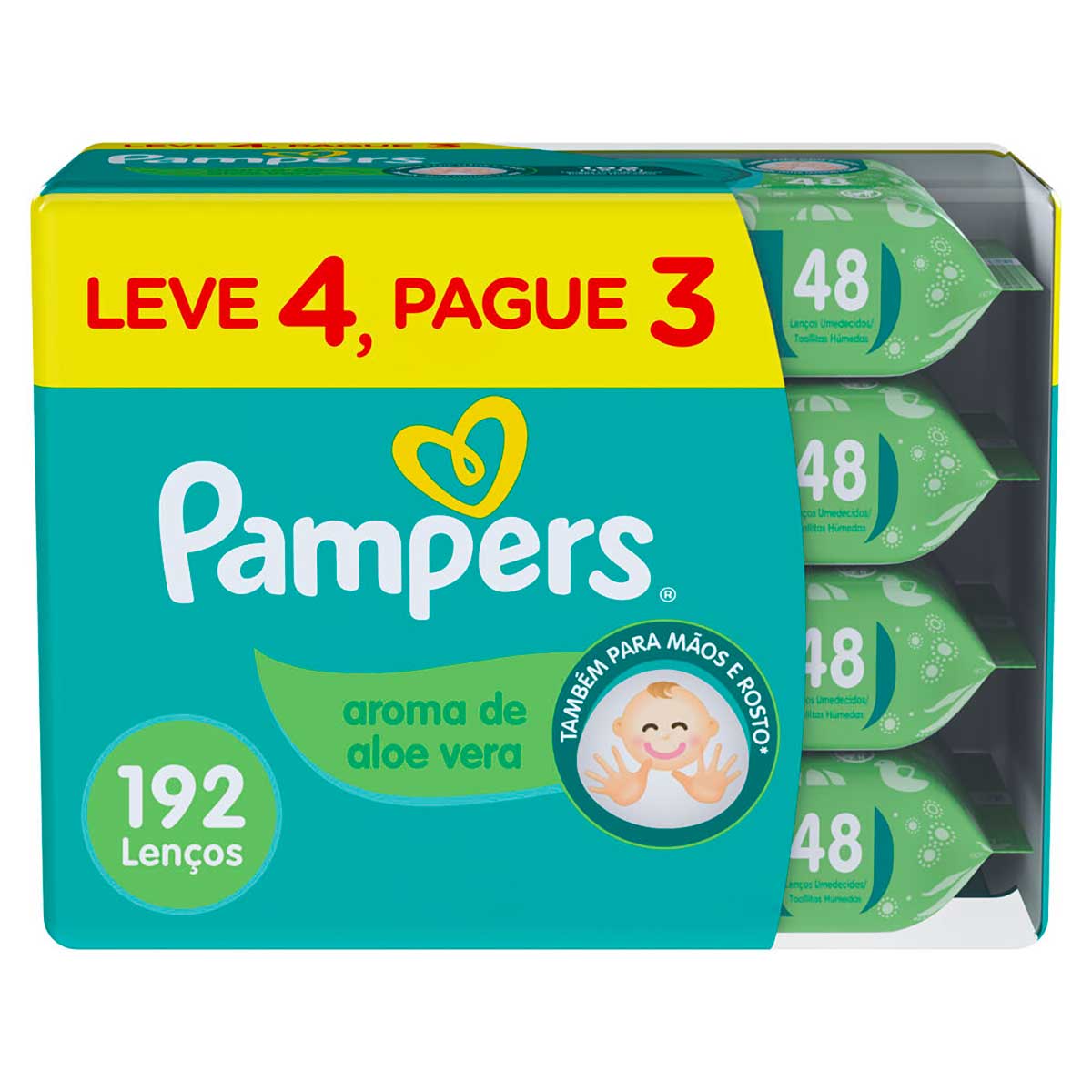 Lenço Umedecido Pampers Aloe Vera com 192 unidades