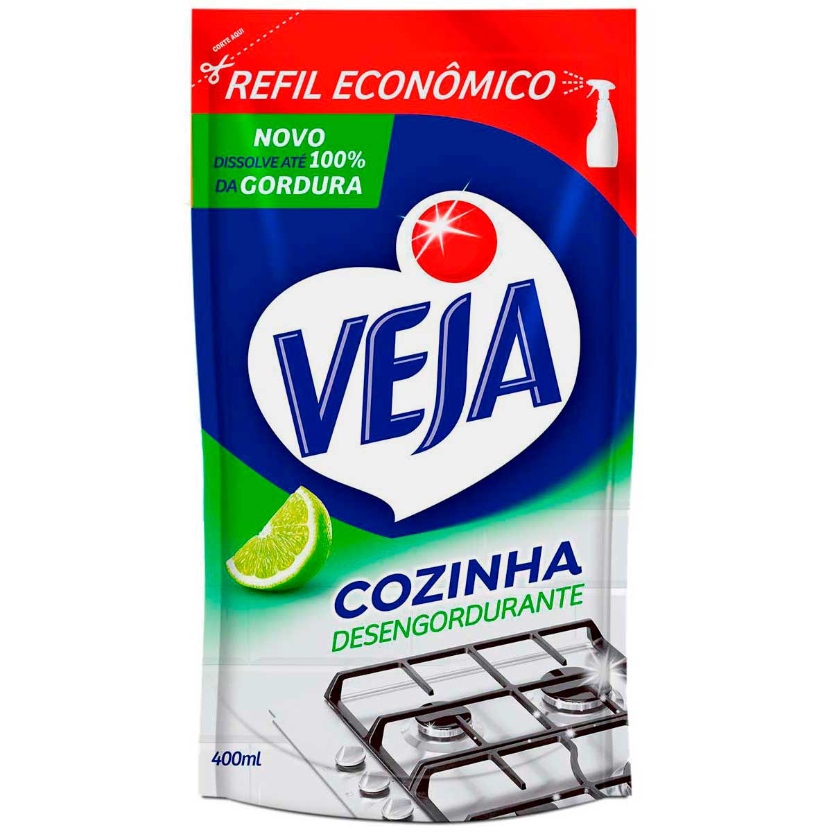 Desengordurante Veja Cozinha Limão 400ml Refil Econômico