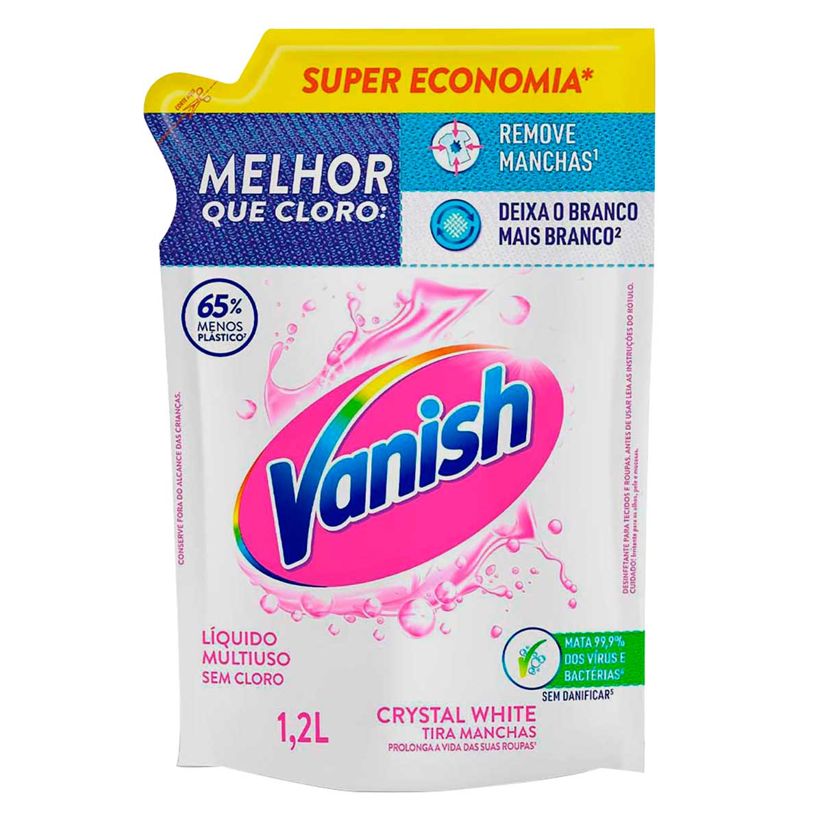 Tira Manchas Vanish Líquido Crystal White para roupas brancas Embalagem Econômica 1,2L