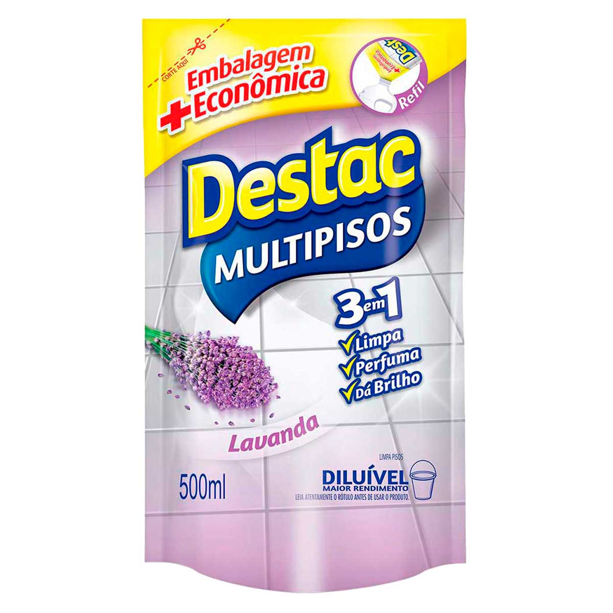 Limpa Piso Multipisos Diluível Destac Lavanda e Alfazema Refil Econômico 500ml