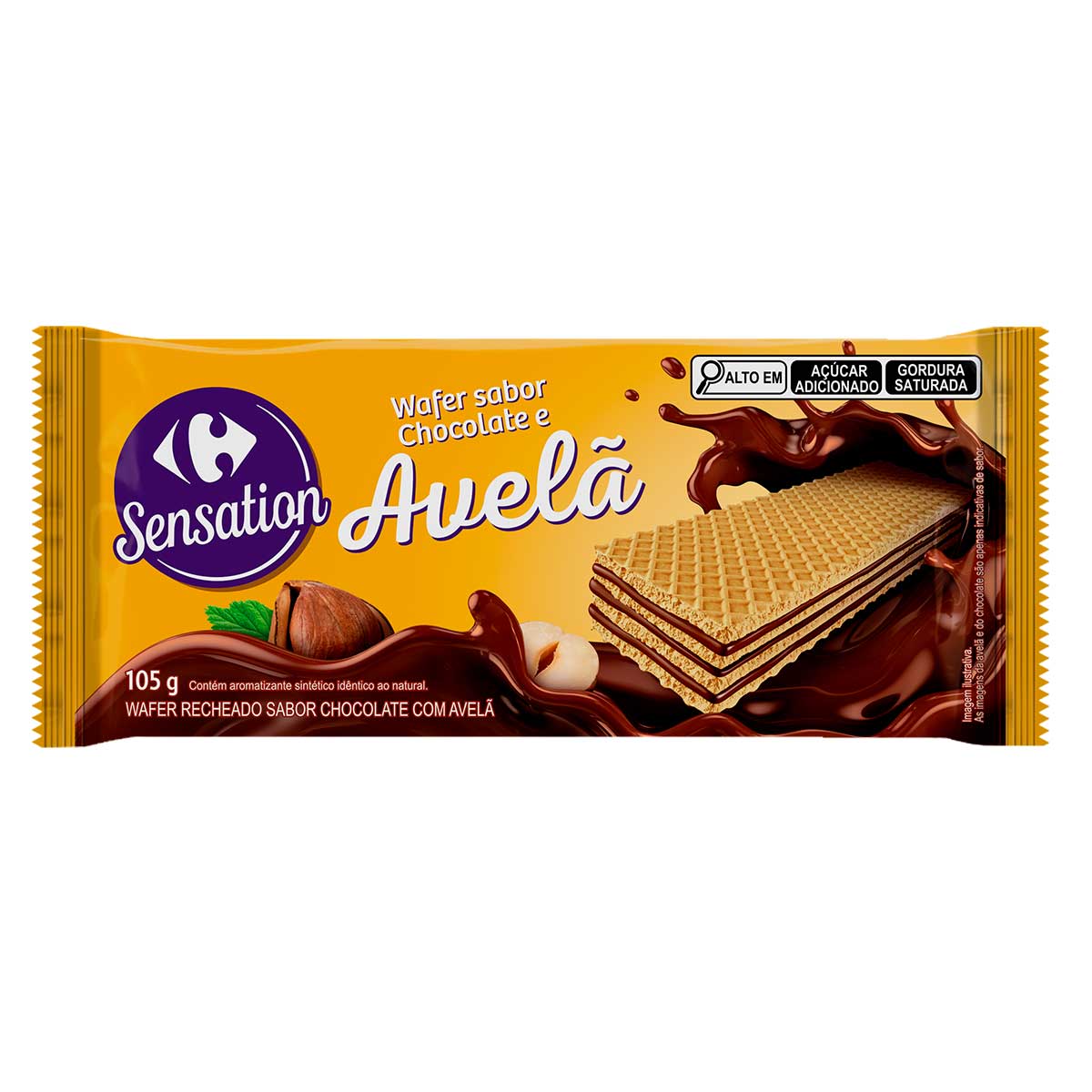 Wafer Sabor Chocolate e Avelã Carrefour Sensation 105g