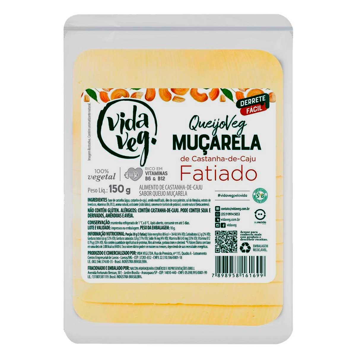 Queijo Mussarela Vegano de Castanha de Caju Fatiado Vida Veg 150g