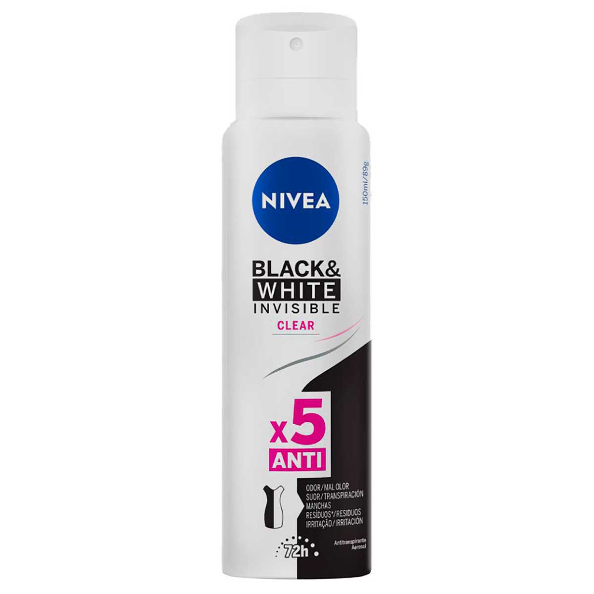 Desodorante Antitranspirante Aerossol NIVEA Invisible Black & White Clear 150ml