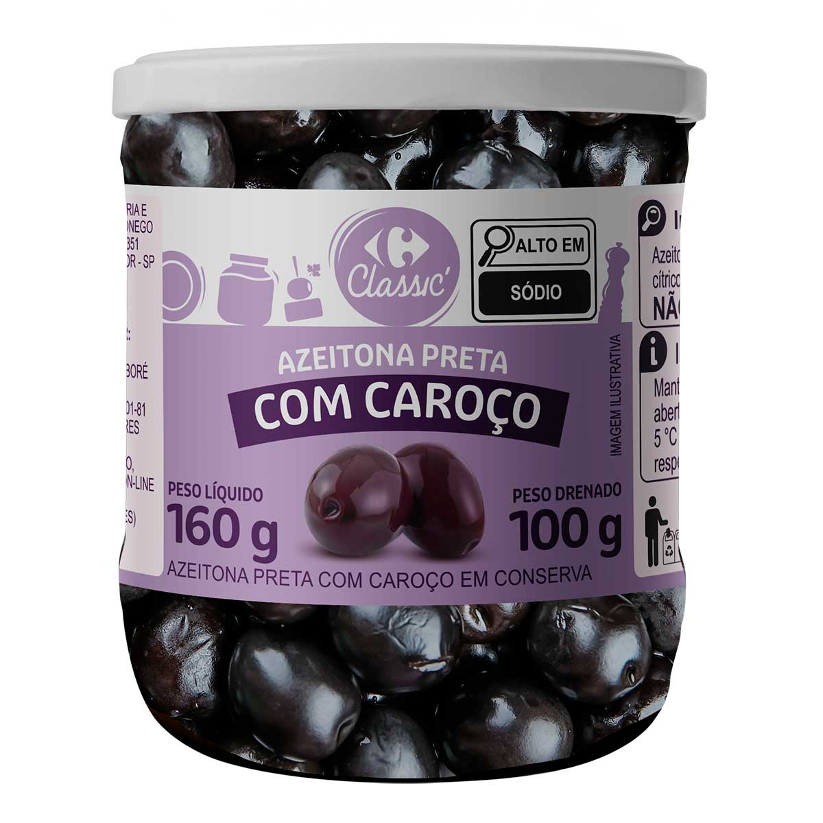 Azeitona Preta Azapa Picual com Caroço Carrefour Classic 100g