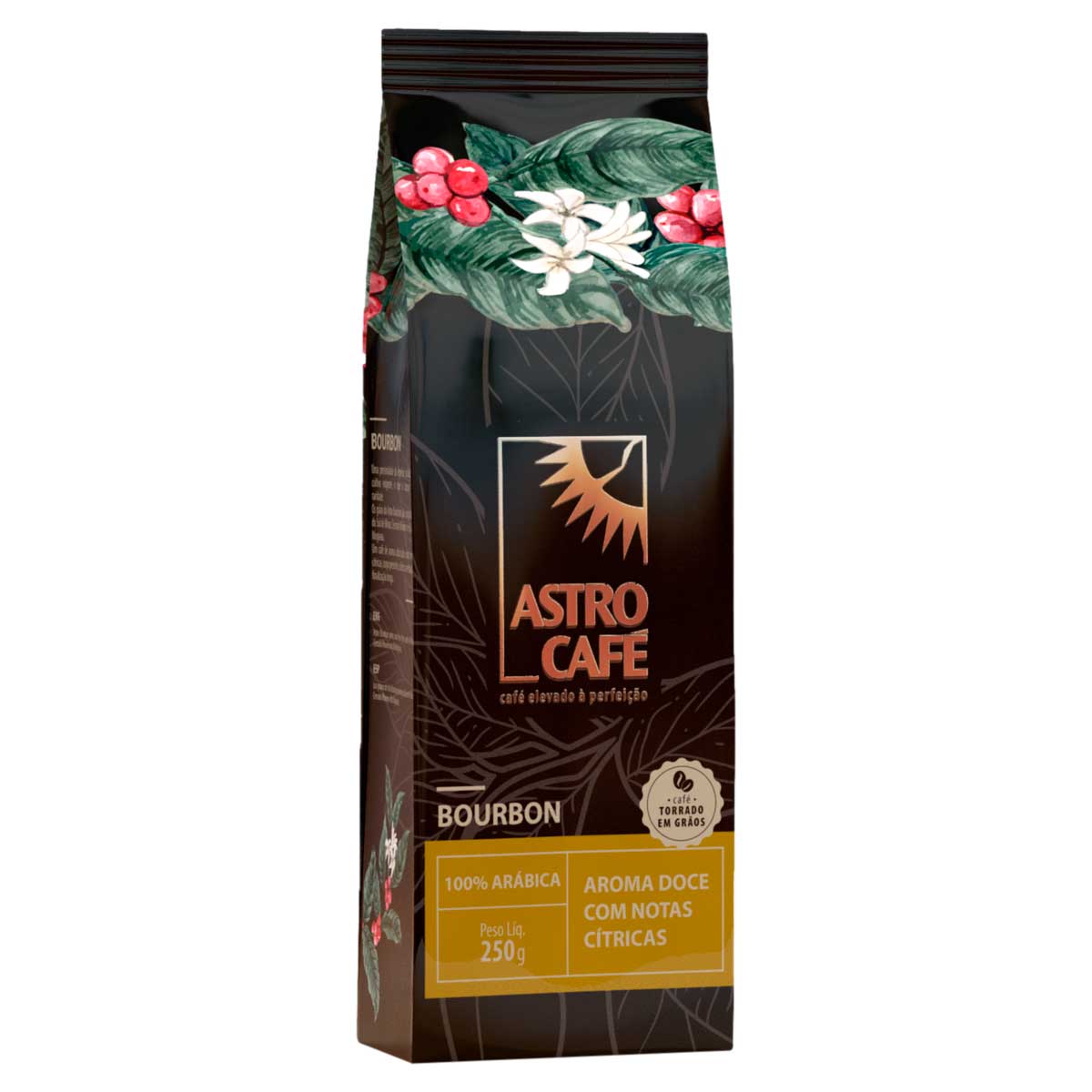 Café Torrado Em Grãos Bourbon 100% Arábica Astro Café Pacote 250g