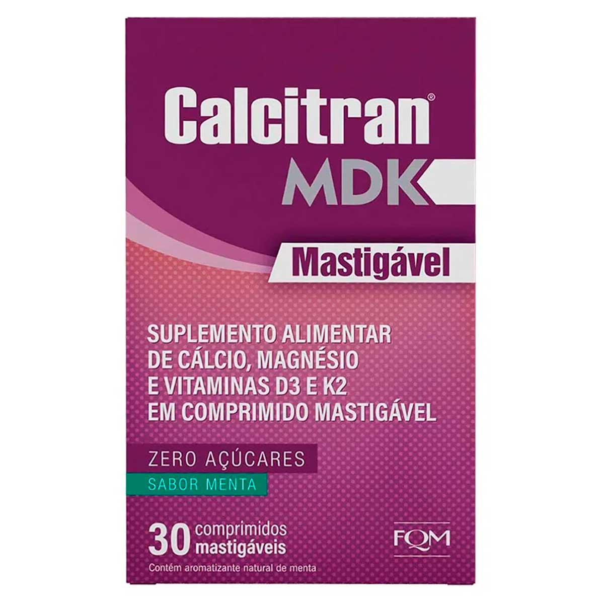 Cálcio Calcitran MDK Zero Açúcar Menta 30 comprimidos