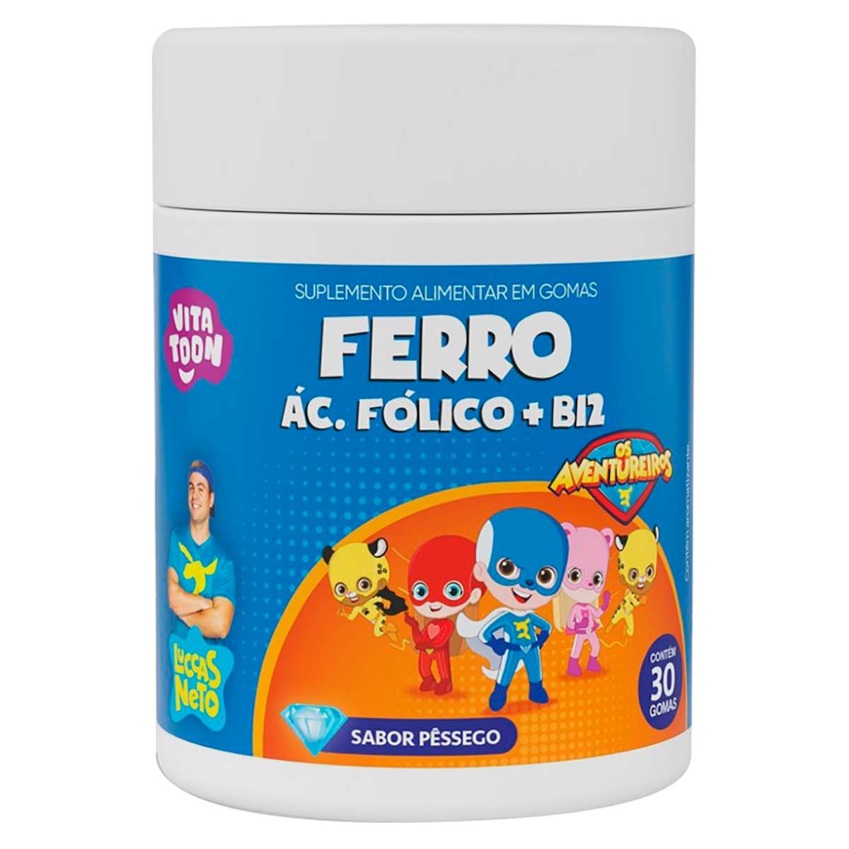 Vitatoon Ferro 2G Vitamina B12 + Ácido Fólico Sabor Pêssego 30 Gomas