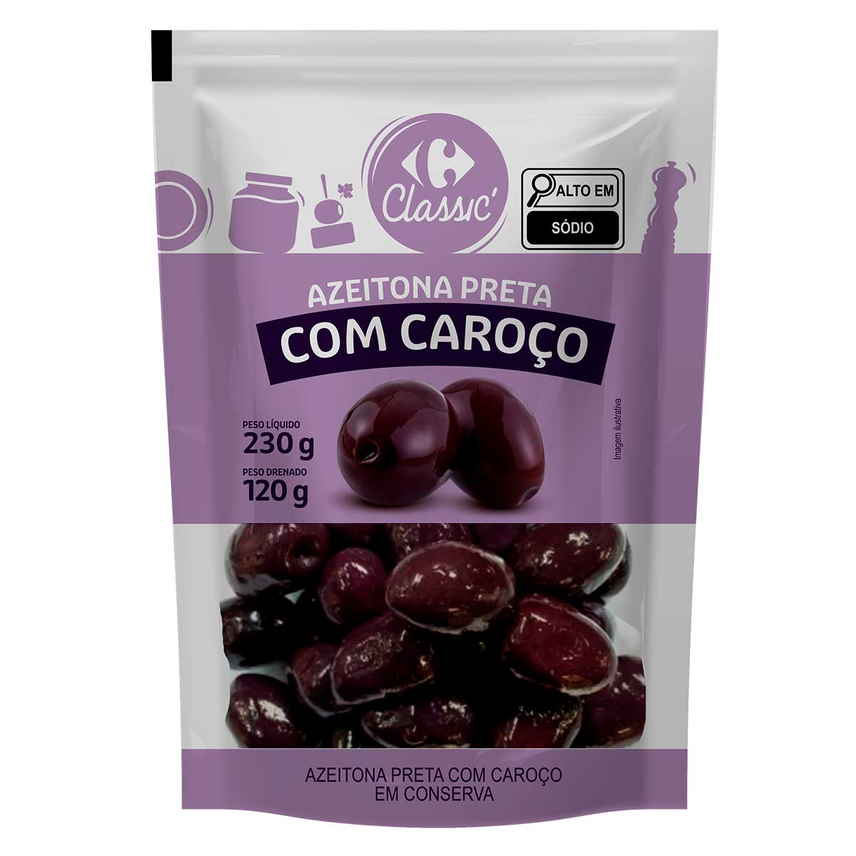 Azeitona Preta Azapa Picual com Caroço Carrefour Classic 120g