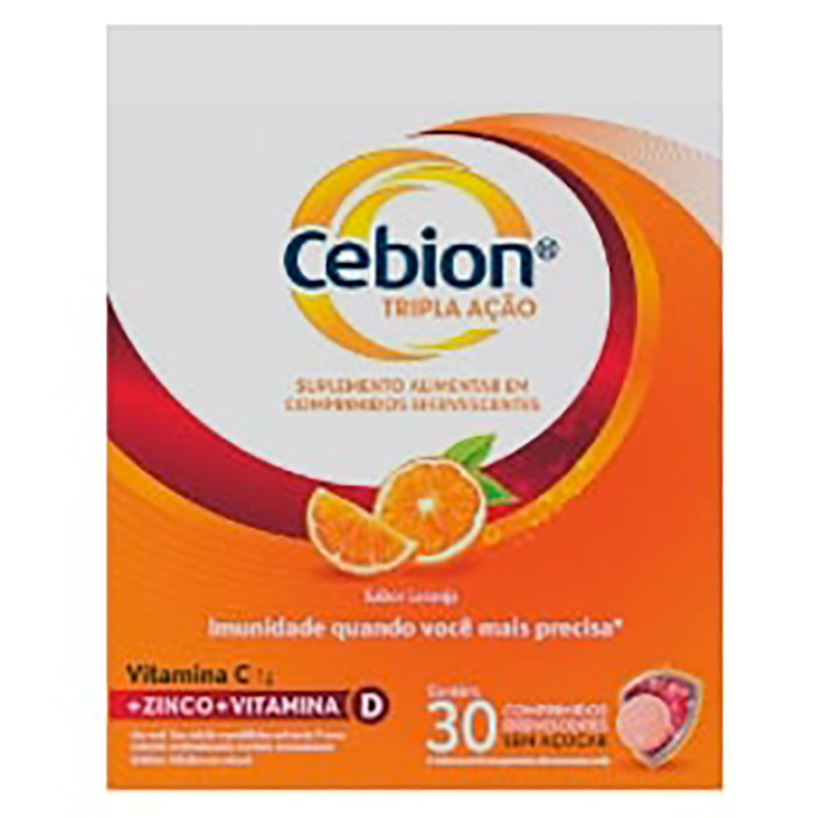Vitamina C Efervescente Cebion Sabor Laranja Tripla Ação 30 Comprimidos