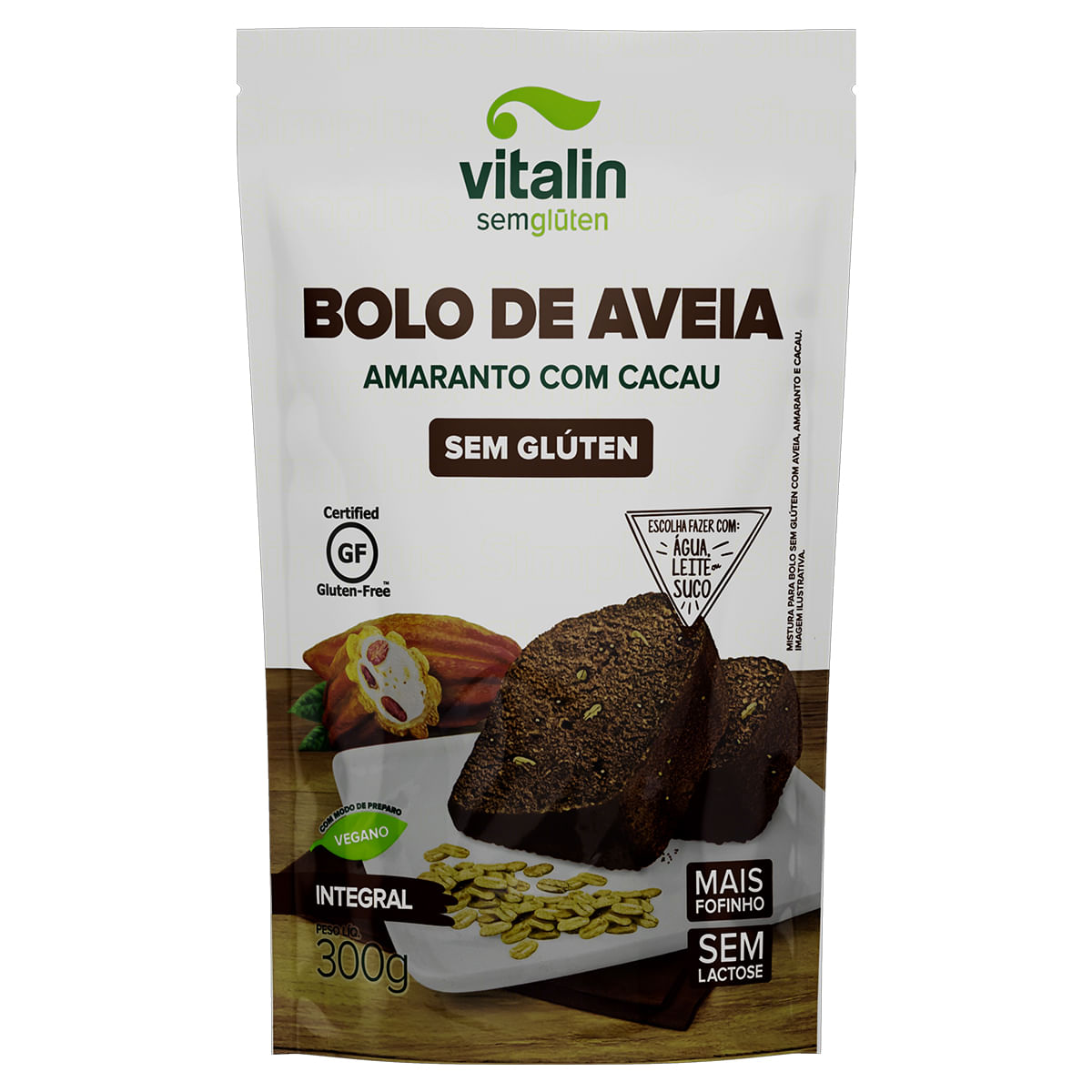 Mistura para Bolo Integral Aveia e Amaranto com Cacau sem Glúten Zero Lactose Vitalin 300g