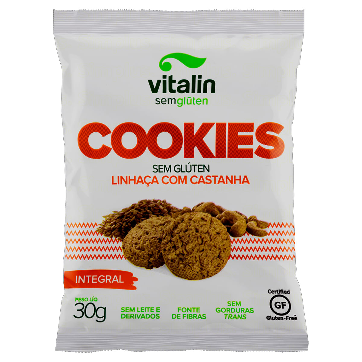 Biscoito Cookie Integral Linhaça com Castanha sem Glúten Vitalin 30g