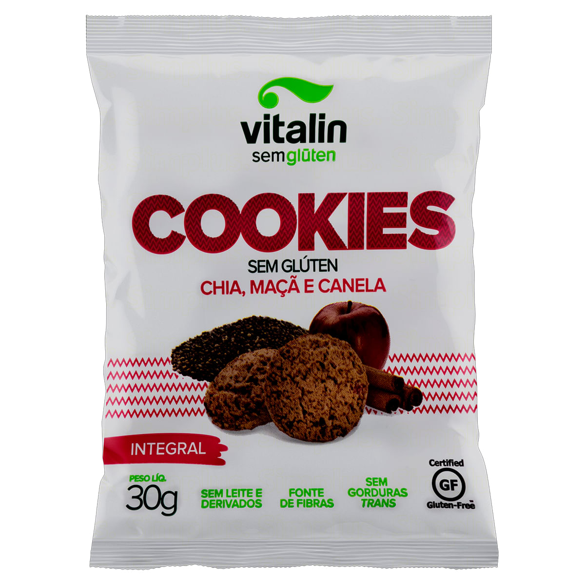 Biscoito Cookie Integral Chia Maçã e Canela sem Glúten Vitalin 30g