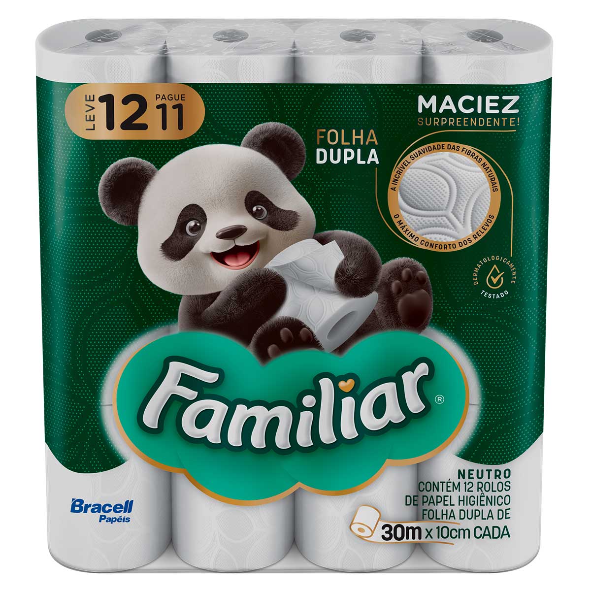 Papel Higiênico Folha Dupla Familiar 30 Metros 12 Rolos