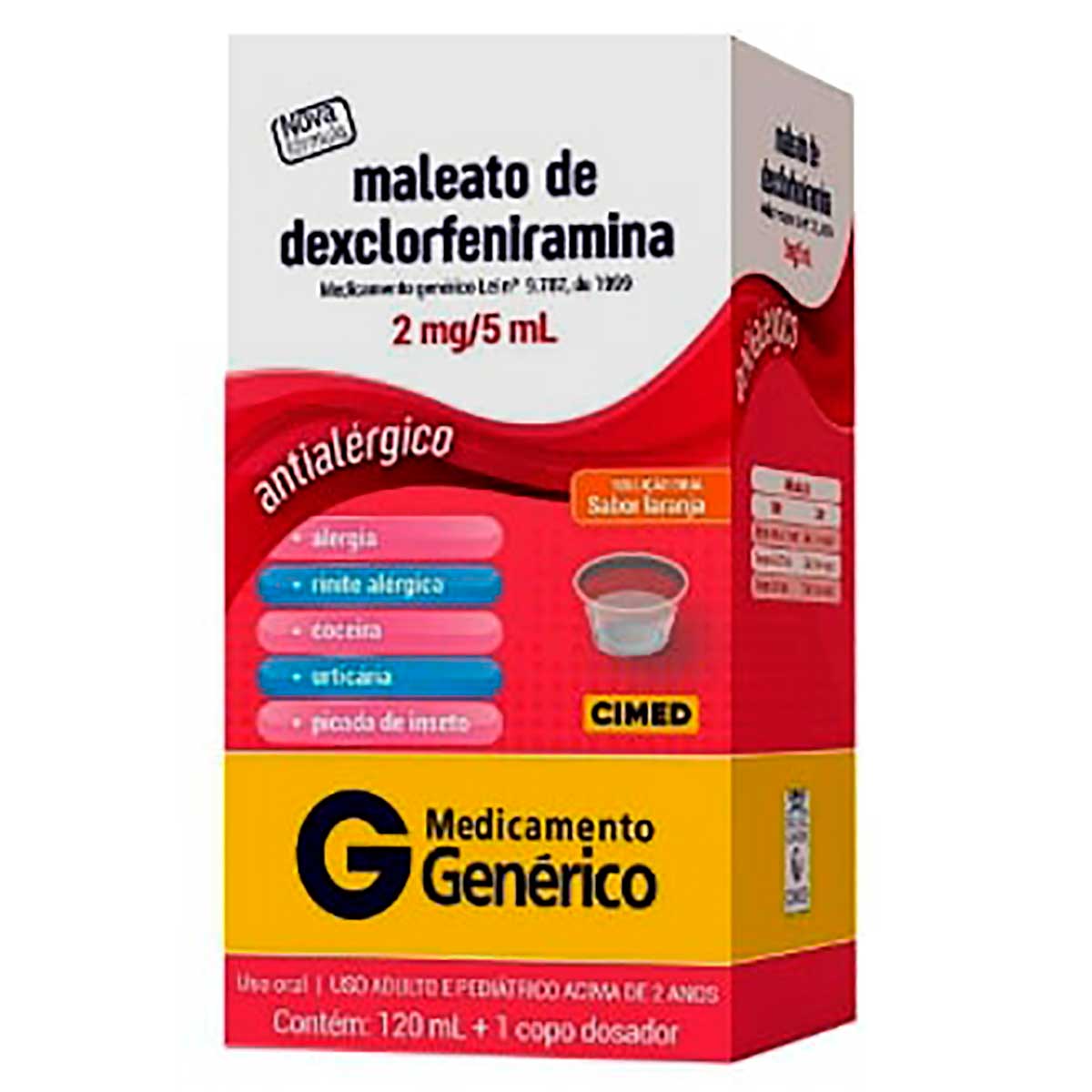 Maleato de Dexclorfeniramina 2mg/5ml Solução Oral Sabor Laranja 120ml Cimed