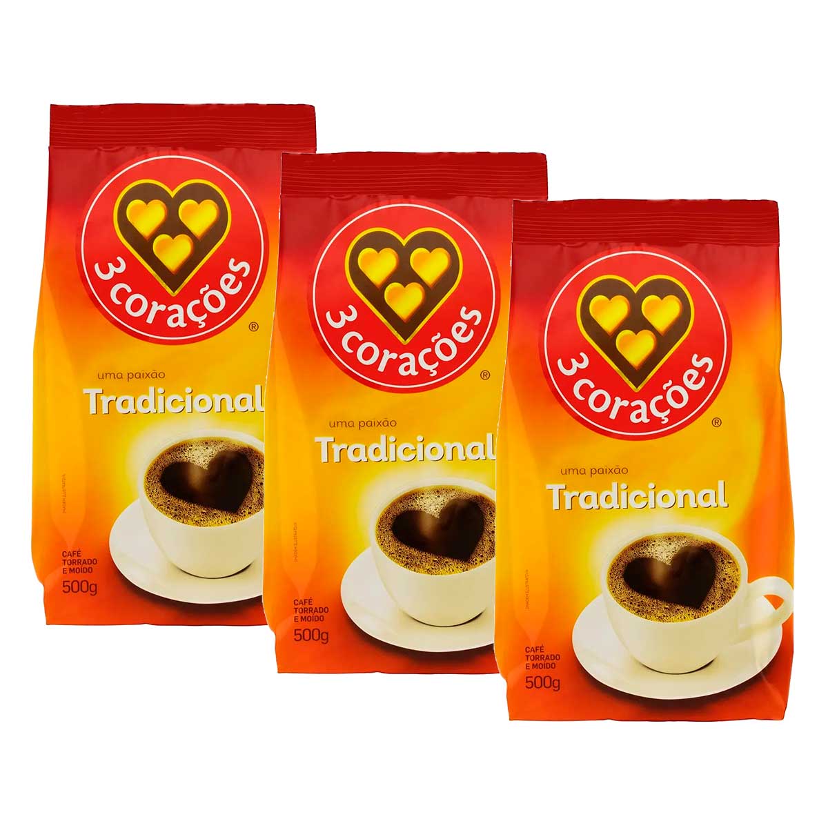 Kit Café Almofada Tradicional 3 Corações 500g 3 Unidades