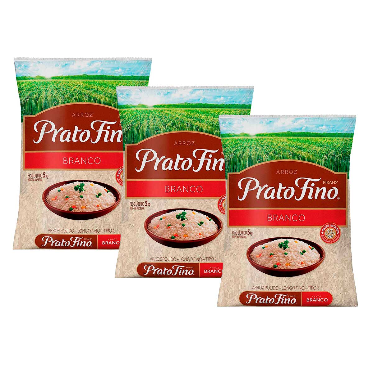 Kit Arroz Branco Prato Fino Tipo 1 5kg 3 Unidades