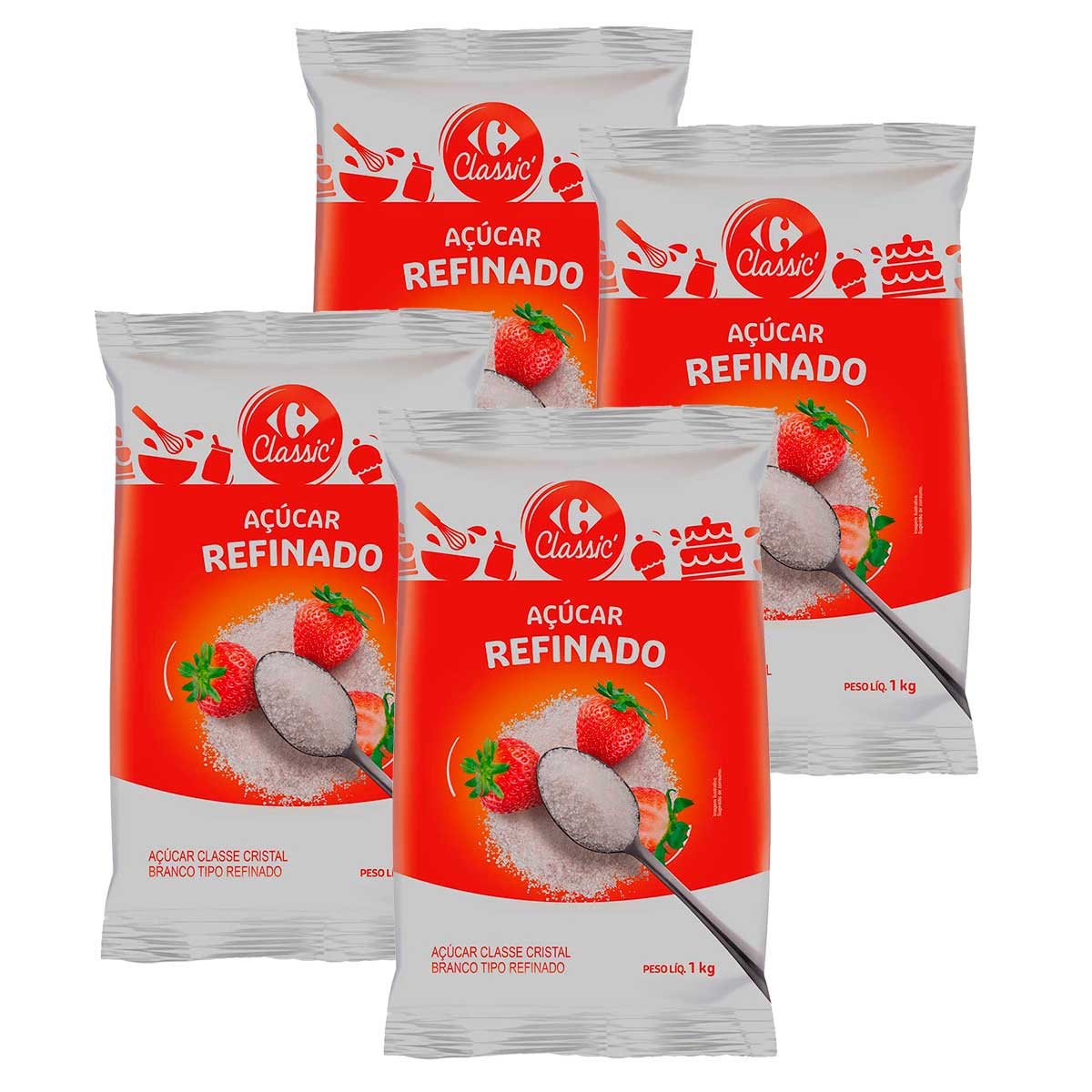 Kit Açúcar Refinado Carrefour 1Kg 4 Unidades