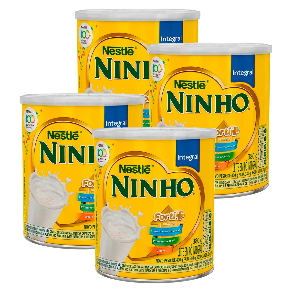 Kit Leite em Pó Ninho Integral Lata 380g 4 Unidades