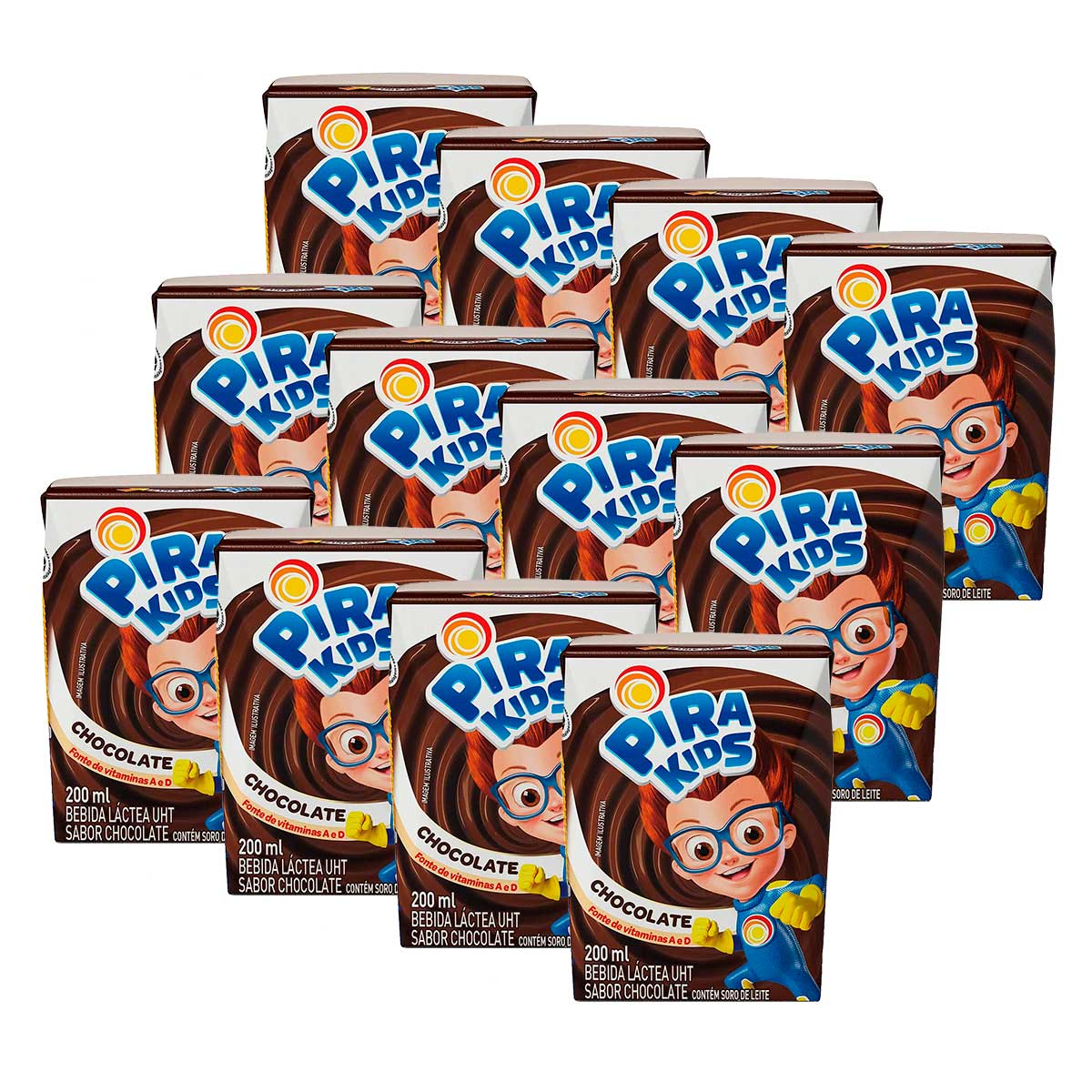 Kit Bebida Láctea UHT Chocolate Pirakids 200 ml 12 Unidades