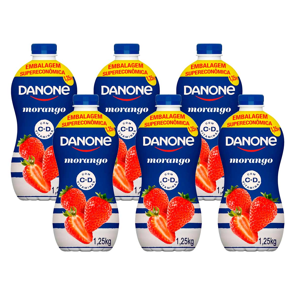 Kit Iogurte Liquido Parcialmente Desnatado Danone Morango 1,25Kg 6 Unidades