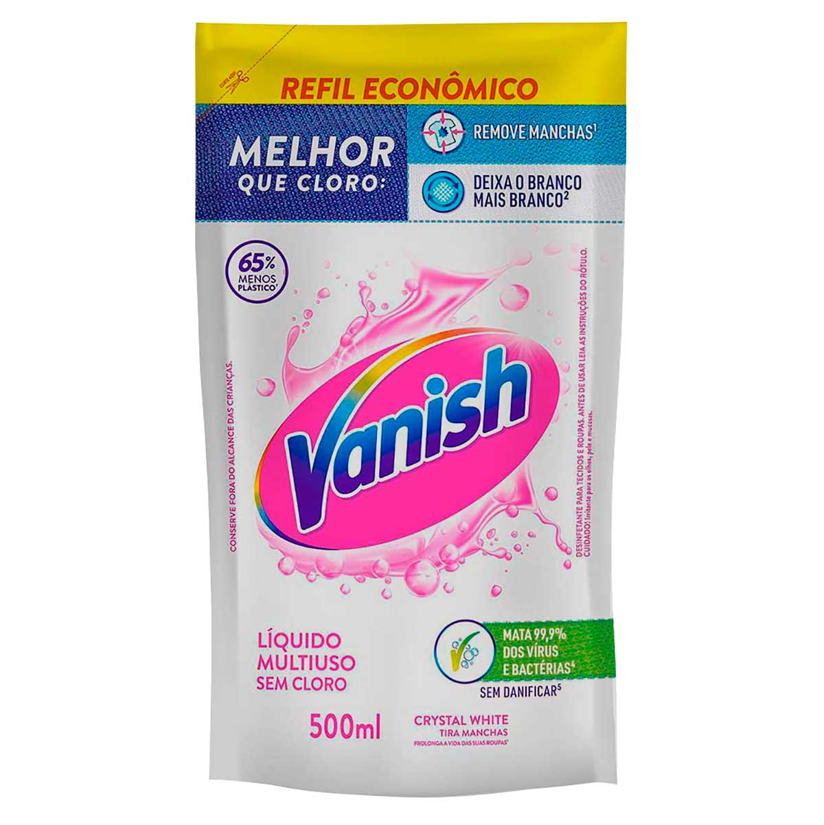 Tira Manchas Vanish Líquido Crystal White para roupas brancas Refil Econômico 500ml