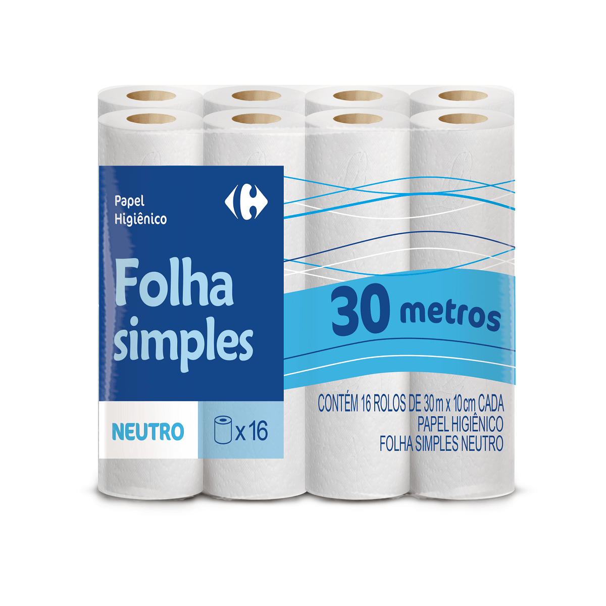 Papel Higiênico Folha Simples 30 Metros Carrefour Neutro com 16 Unidades