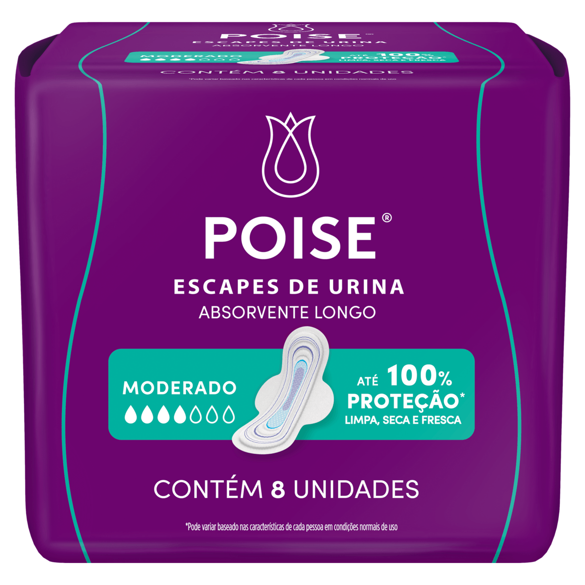 Absorvente com Abas para Escapes de Urina Poise Longo 8 Unidades