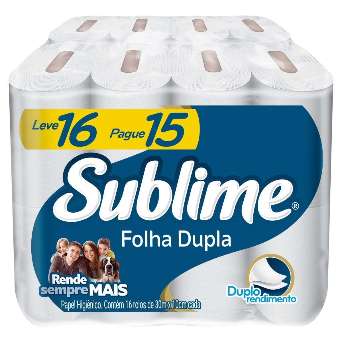 Papel Higiênico Folha Dupla Sublime 30 Metros Pacote 16 Unidades